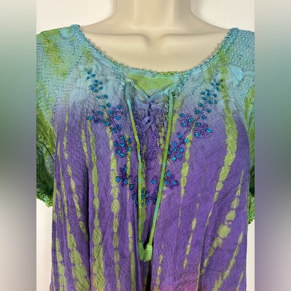 Sakkas Tie Dye Tunic Beaded Embroidered XL Festival Boho - Picture 2 of 6
